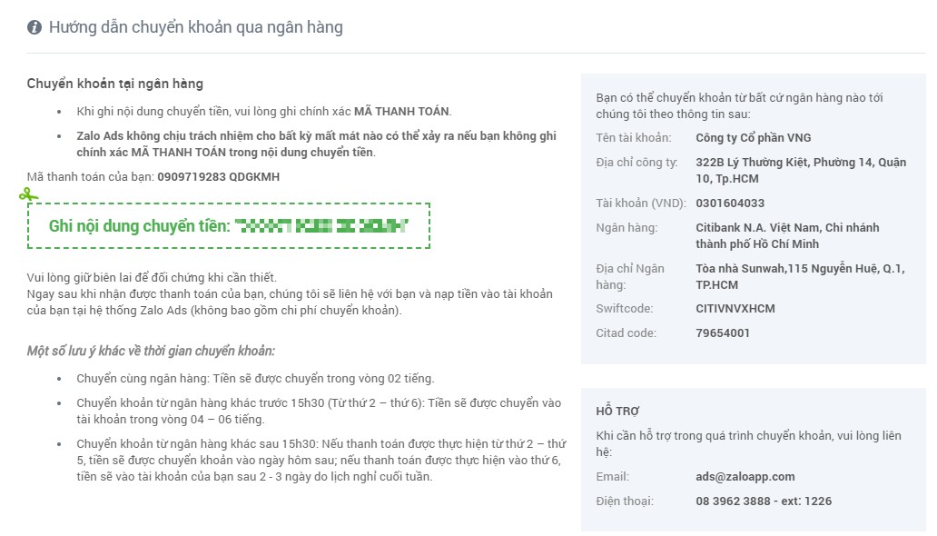 Xác nhận thông tin chuyển khoản